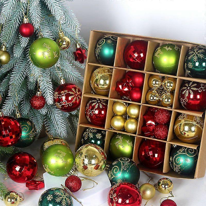 New 44-piece paper box (red and green) New Christmas balls 44 pieces painted special-shaped paper box 3-6cm set Christmas decorations electroplated