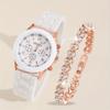 2pcs/set Elegant Women's Watch Fashion Casual Silicone Band Wrist Watch & Rhinesone Bracelet, Gift for Her