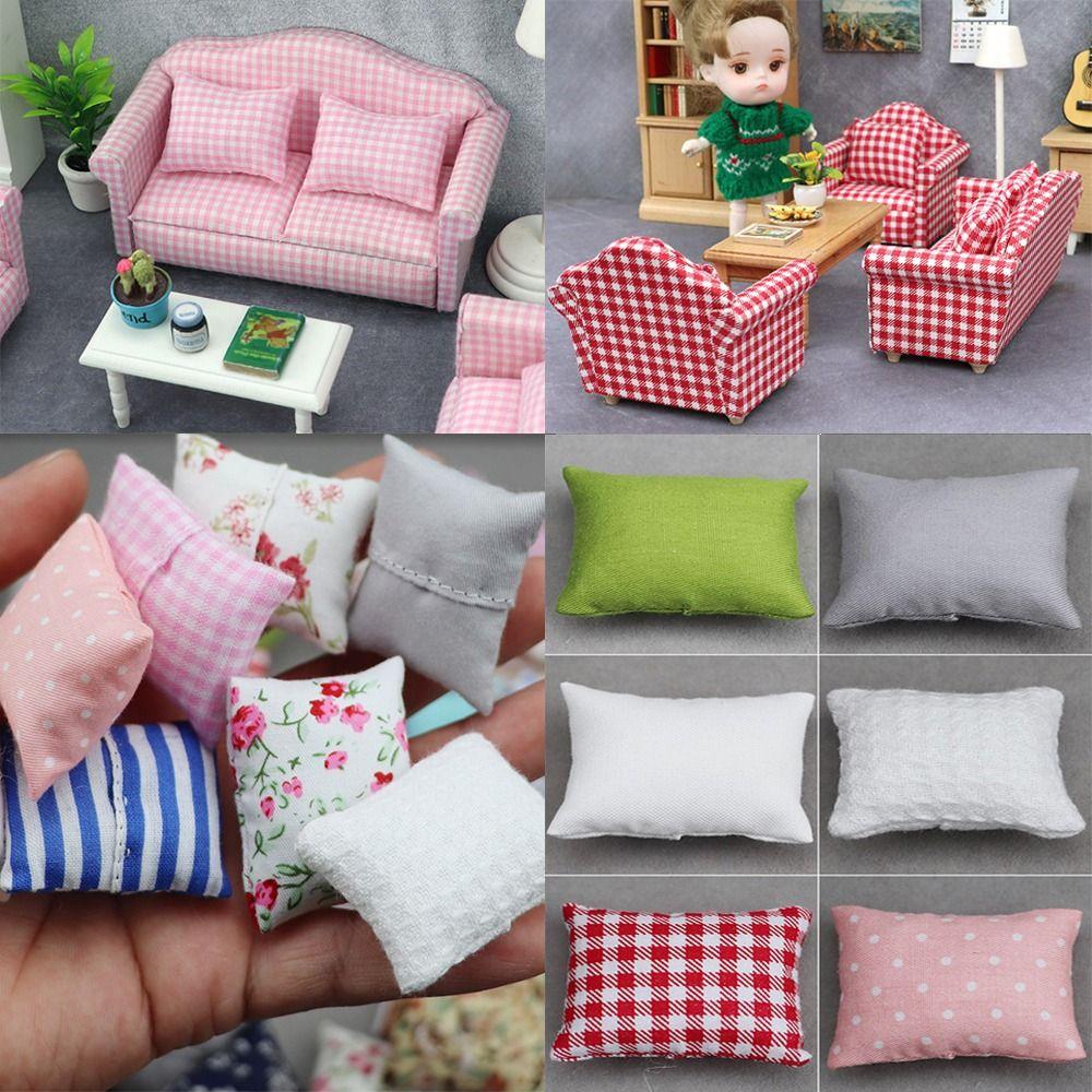 Simulation chair Wooden Table Doll House Decoration Dollhouse Sofa Cushion Table Furniture Toys