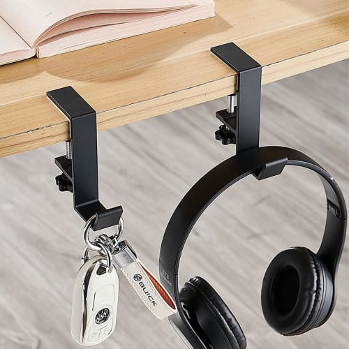 OptiPro Headphone Stand, Set of 2, Screw-Type Clamp, Table Hook, Convenient, Easy to Attach, 10kg Weight Capacity, Perfect for Business Trips and Trav