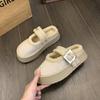 Модные теплые тапочки-баотоу с толстой подошвой и противоскользящей подошвой, женские, зима 2025, ретро, с ремешком и пряжкой, полутапочки, модные, универсальные, женская обувь