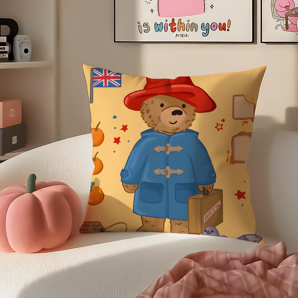 Cute PPaddington Bear Cushion Cover Pillowcase Short Plush Invisible zipper Room Sofa Cushion Cover