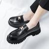 Leather Shoes Men's Round Head Heightening Shoes Horse Buckle Men's Loafers Trendy Casual Shoes Men's One-pedal Small Leather Shoes