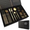 24pcs Matte Gold Dinnerware Set A Gift Box Western Stainless Steel Silverware Set Knife Fork Spoon Flatware Kitchen Tableware