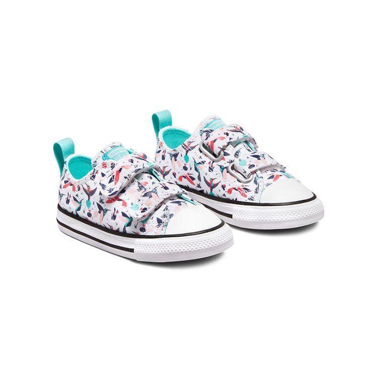Converse Кеды для ходьбы All Star с принтом колибри, на липучках, прочные, с низким верхом, детская обувь, белые A01676C