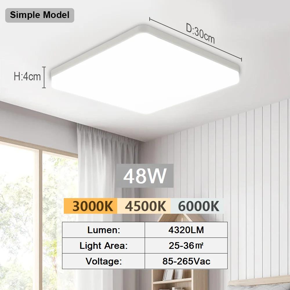 Современный потолочный светильник, квадратная светодиодная потолочная панель, светильники для спальни, 48 Вт, 36 Вт, 24 Вт, 18 Вт, внутренние проходные светильники для освещения кухни