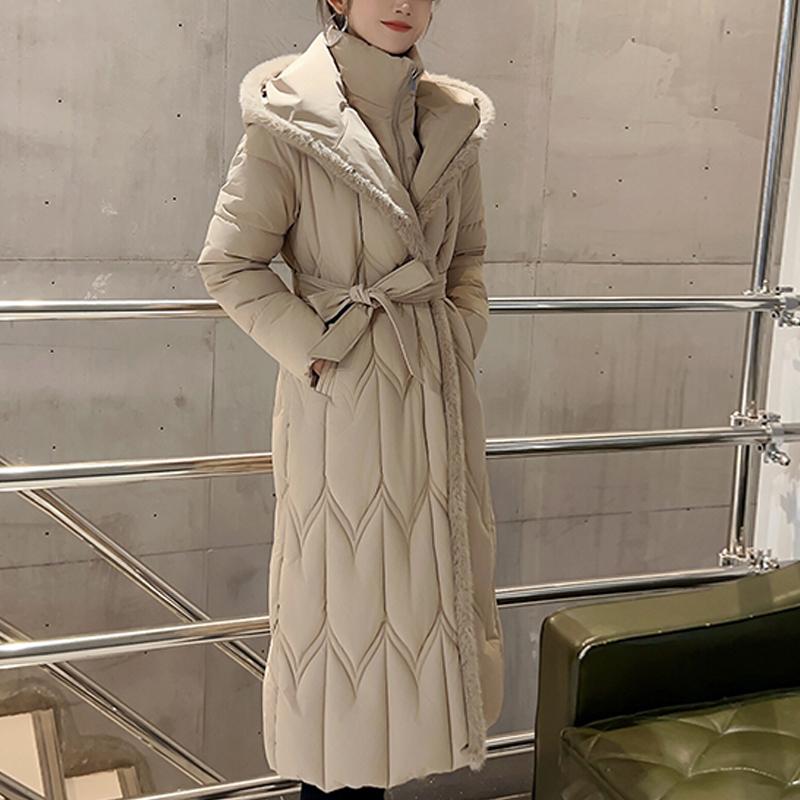 Plus Size L-7XL Fashion Winter Jackets Woman Long Parkas Hooded Loose Thick Warm Overcoat Casual Women's Coats With Belt