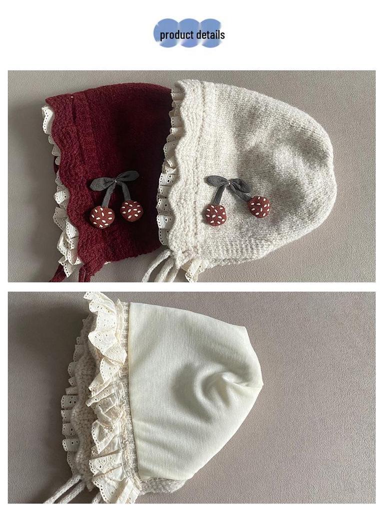 Теплая зимняя шерстяная шапка-ушанка с вязаным кружевным декором для девочек и малышей