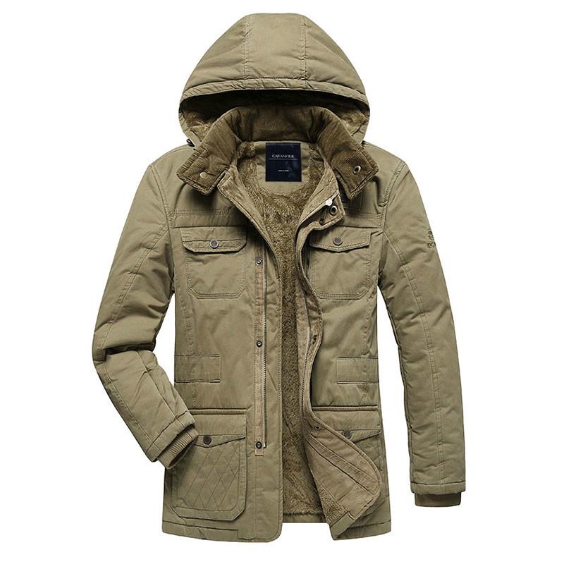 Winter Men Thick Fleece Jacket Hat Detachable Cotton Coat Social Activity Fashion Casual Business