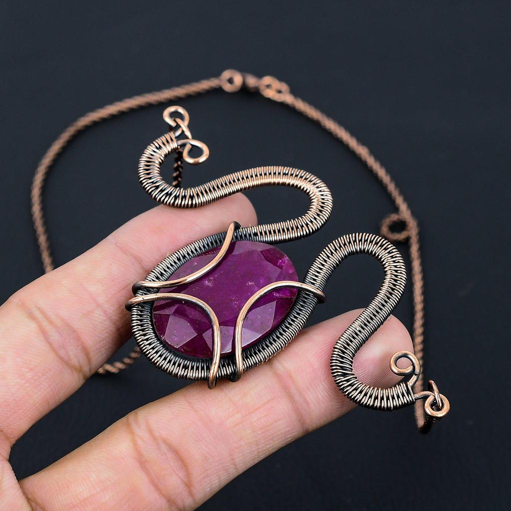 Лабораторный рубиновый драгоценный камень из чистой медной проволоки, обернутый вручную, ожерелье, ювелирные изделия