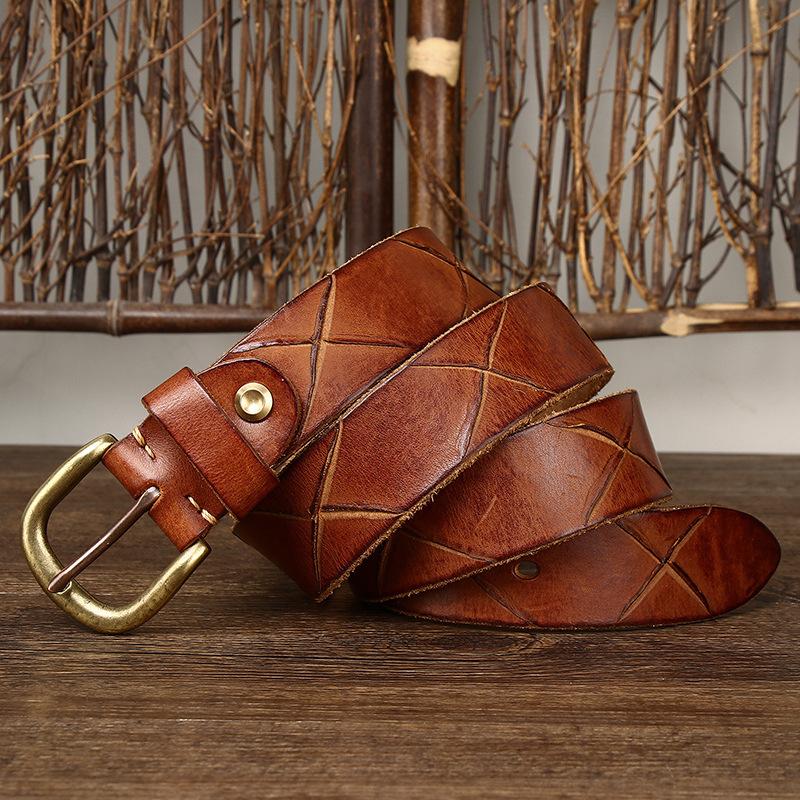Новый Стирка Ручная Работа Отметка Ножа Ремень Мужской Кожаный Пряжка-Штырек Личность Тренд Корейская Версия Первый Слой Кожа Коровы Ремень Мужской