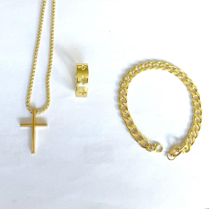 Cross Jewelry Chain Ring Bracelet Necklace 3 Sets