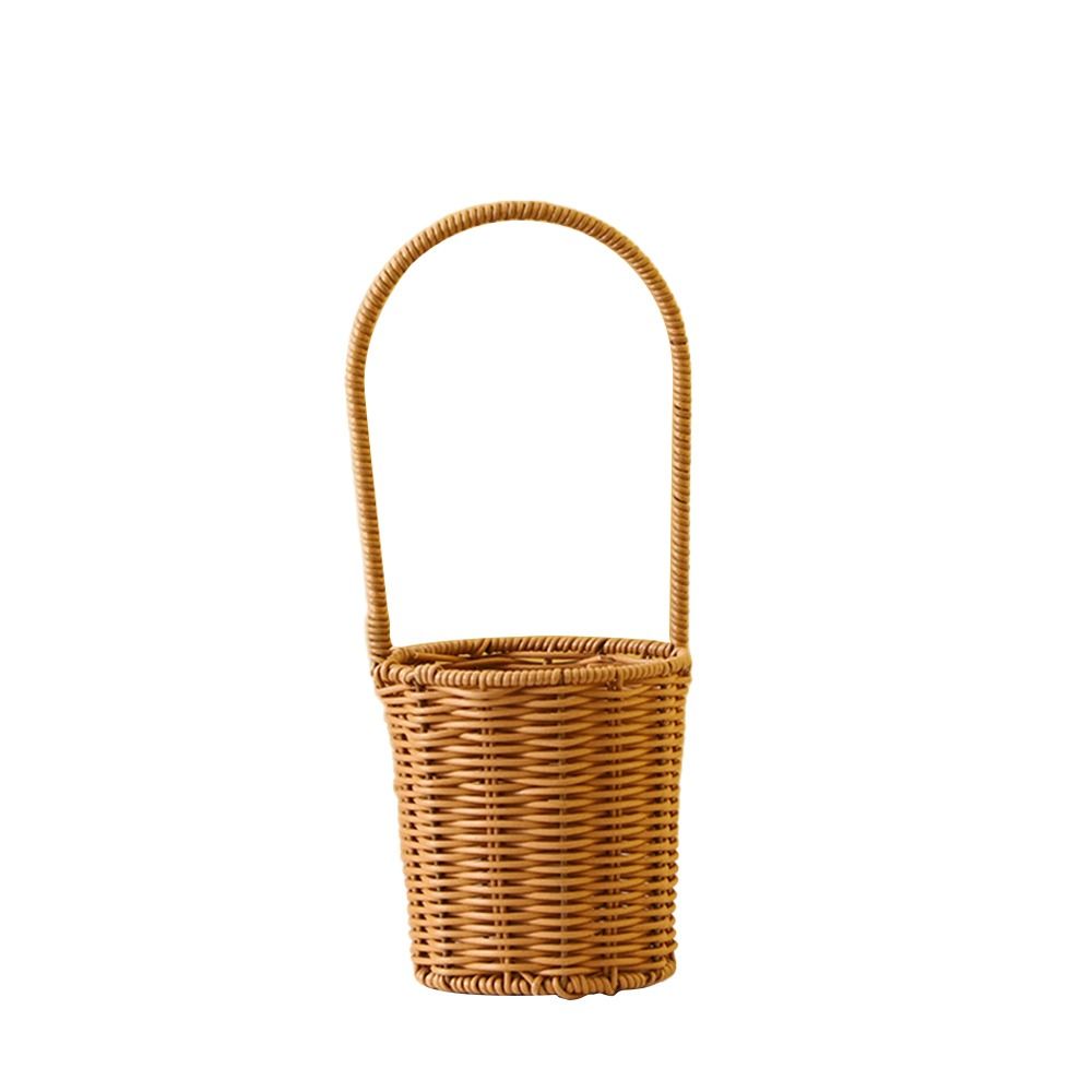 Brown Handhold Weaving Basket with Handle Hanging Basket Creative Flower Basket