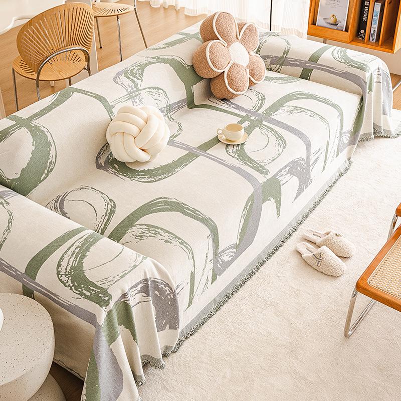 Простой стиль, расширенная атмосфера, зеленое окрашенное диванное полотенце, универсальный универсальный чехол для гостиной, пылезащитный чехол, ворсовое шерстяное одеяло