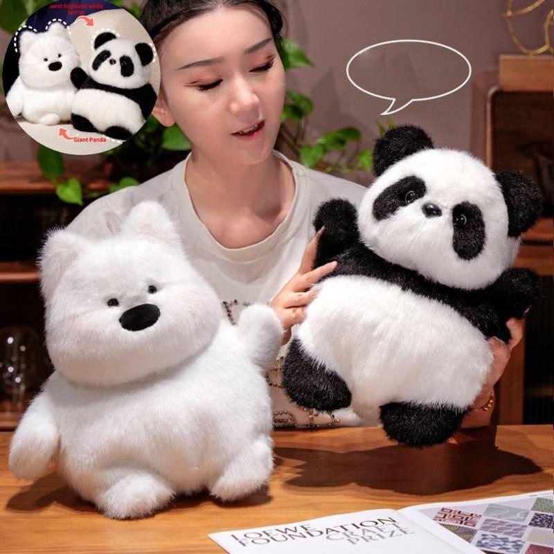 Adorable Reversible West Highland White Terrier Panda Plush Toy For Kids Birthday Gifts