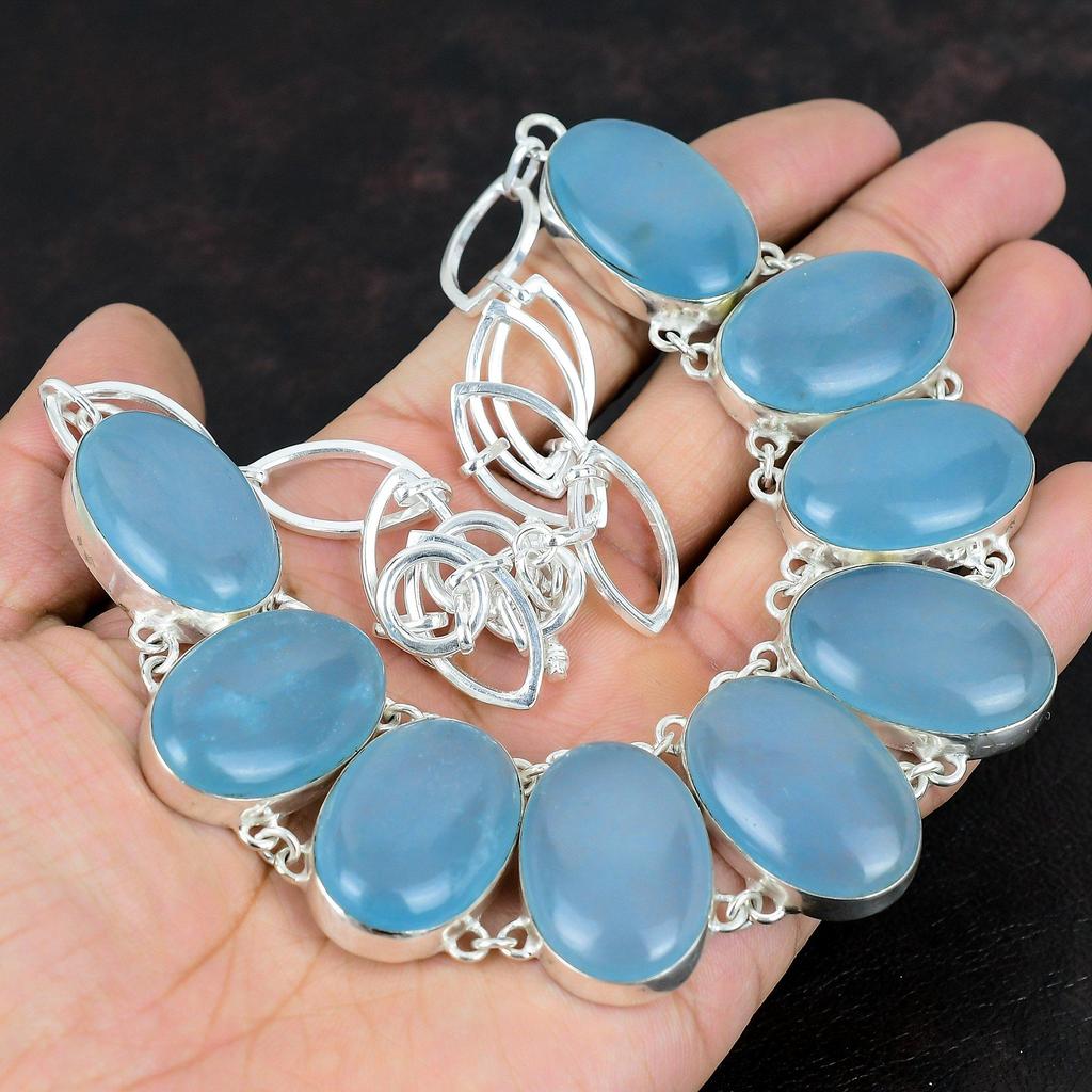 Aquamarine Necklace Natural Gemstone Necklace 925 Sterling Silver Necklace Adjustable Chain Necklace Handmade Stylish Jewelry Gifts For Her
