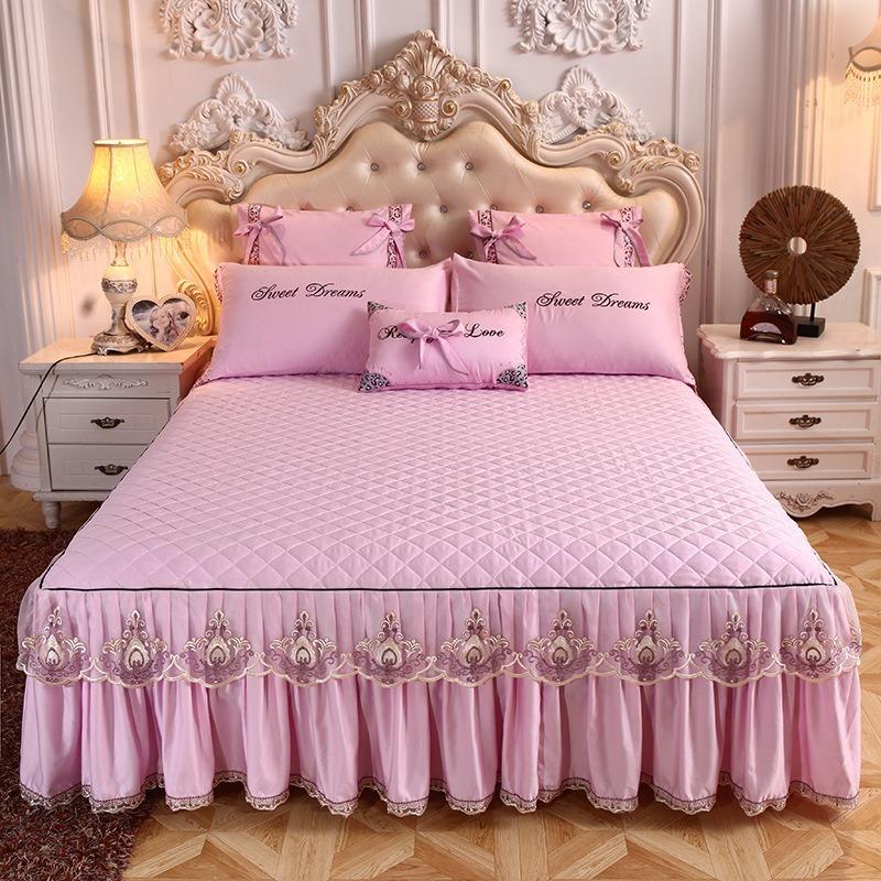 Домашний текстиль Кружевная стеганая юбка-кровать Полиэстер Хлопок Роскошное покрывало Толстая юбка Простыня Королевский размер Кровать Полный размер