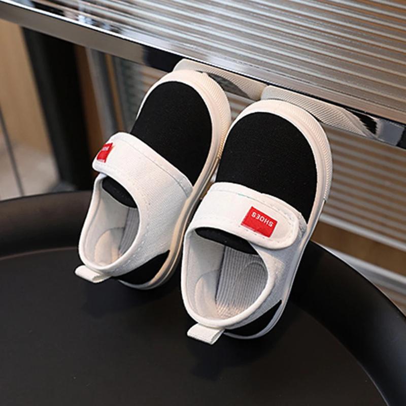 Повседневная модная детская парусиновая обувь с мягкой подошвой для маленьких мальчиков и девочек, прогулочная противоскользящая детская уличная обувь с крючками