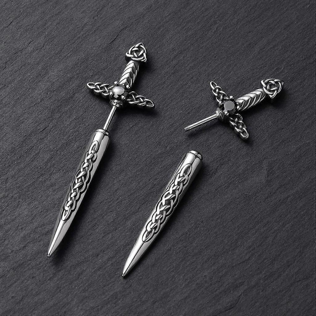 Stainless Steel Sword Stud Dangle Earrings for Men Women Gothic Punk Sword Earrings Jewelry