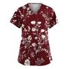 Women's Fashion Short Sleeve Fashion Vintage Floral Print V-Neck Pocket Workwear Tops