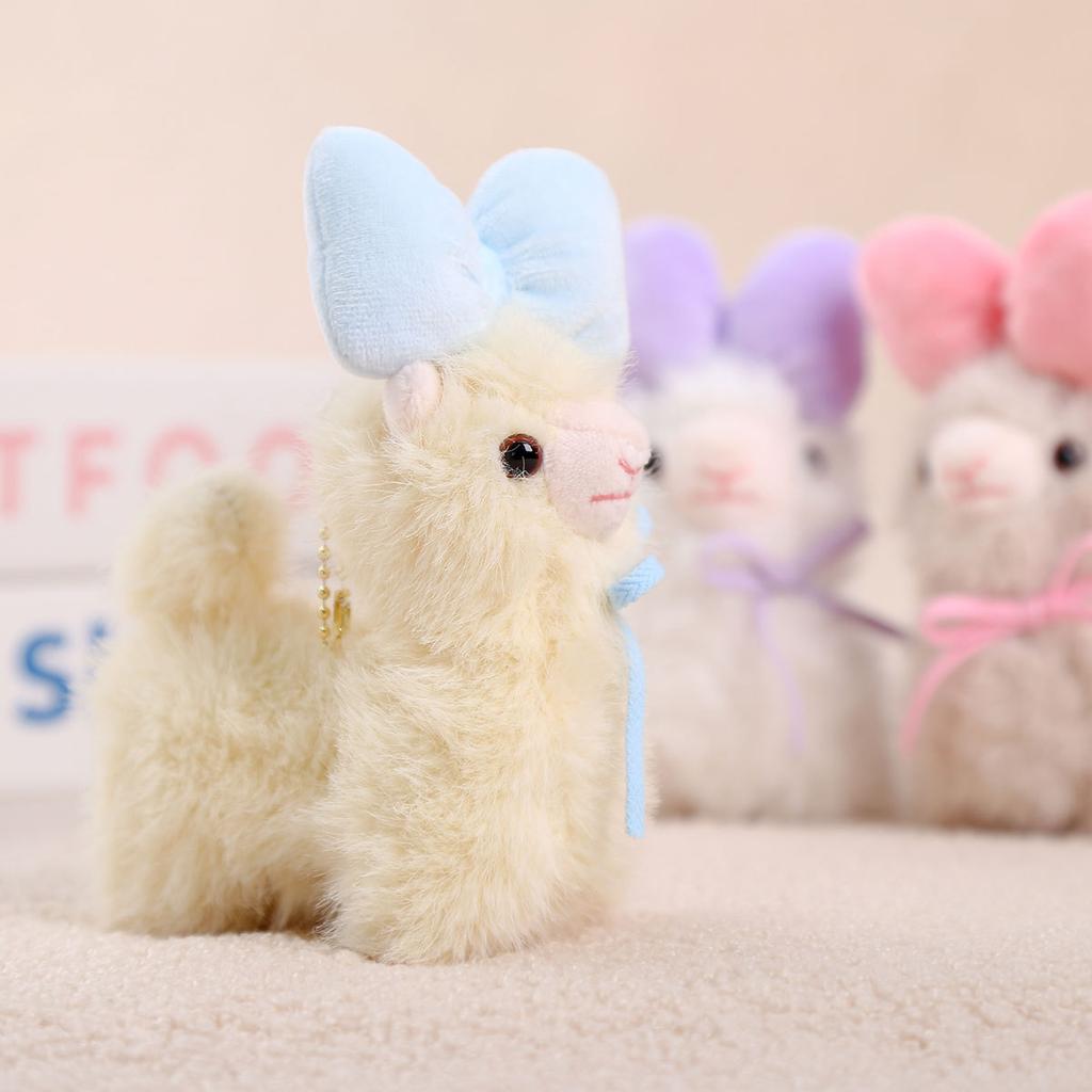 Bow Alpaca Doll Pendant Plush Toy Doll Birthday Gift Girl Doll Keychain Bag Accessories