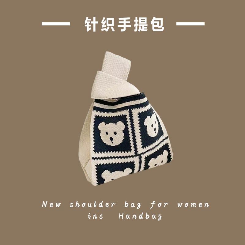 Ins Trendy Handbag Женская вязаная шерстяная сумка-ведро Ручная переноска Повседневная сумка-тоут Коробка для ланча