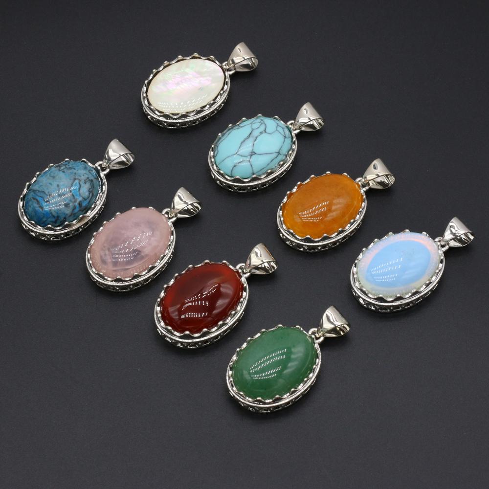 Кулон из натурального камня овальный розовый кварц аметист опал малахит лазурит агат зеленый авантюрин подвески для изготовления ювелирных изделий DIY аксессуары для ожерелья