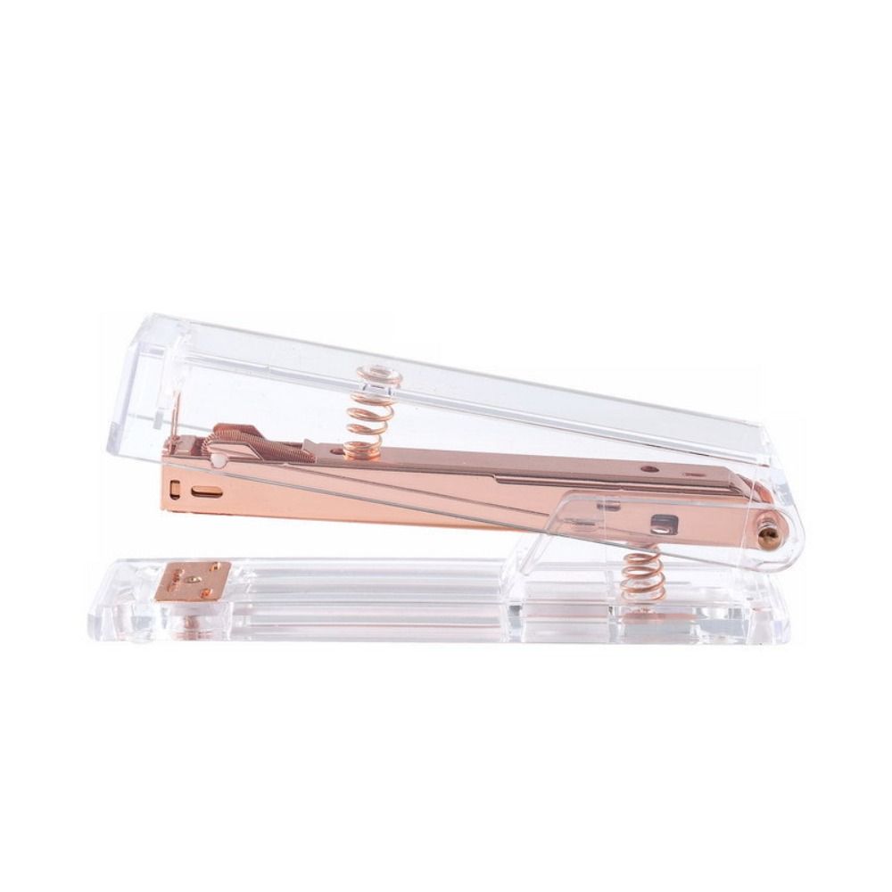 Manual Paper Stapler Rose Gold Book Binding Machines Transparent Stapler Student