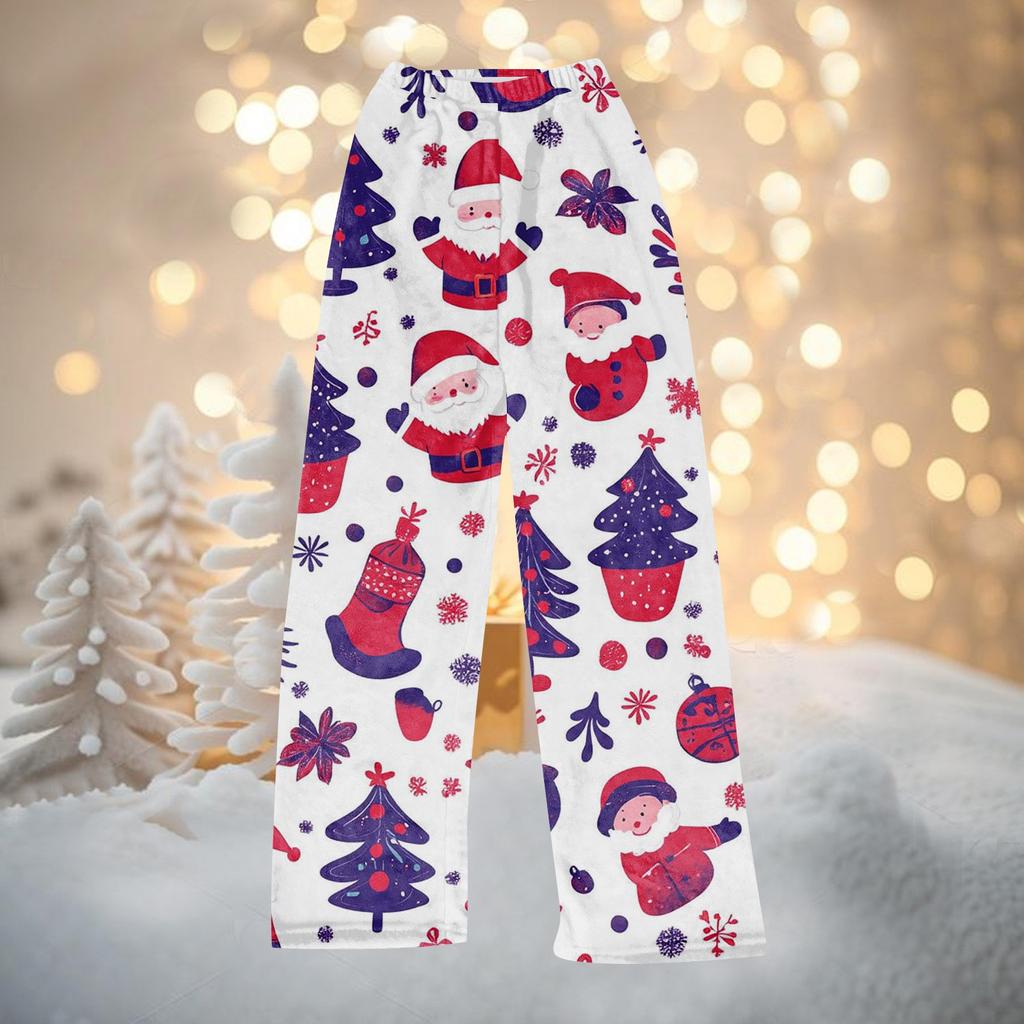 Women Autumn Winter Pants Full Length Long Trousers Christmas Printed Pants