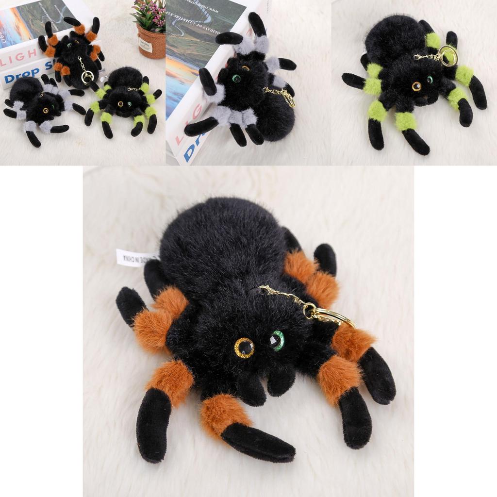 Gray Green Brown Spider Plush Doll With Short Hair For Bag Accessories And Gift Ideas For Girls