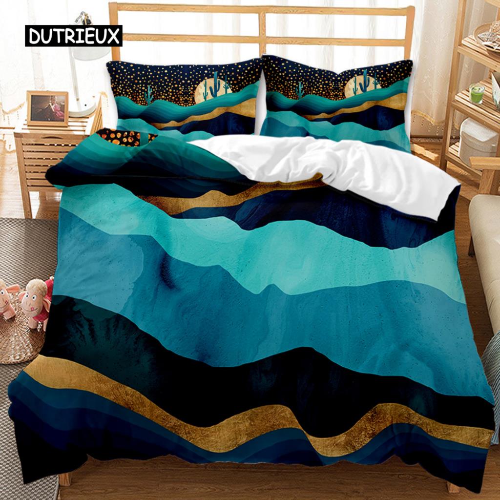 Комплект постельного белья из мрамора с черно-белой золотой абстрактной мраморной текстурой, напечатанный черно-белый двуспальный комплект постельного белья из полиэстера размера «king-size»