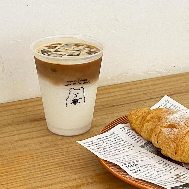 Kawaii Water Bottle For Coffee Juice Milk Tea Cute Plastic Cold Cups With Straw Lid Portable Reusable Drinking Bottle BPA Free