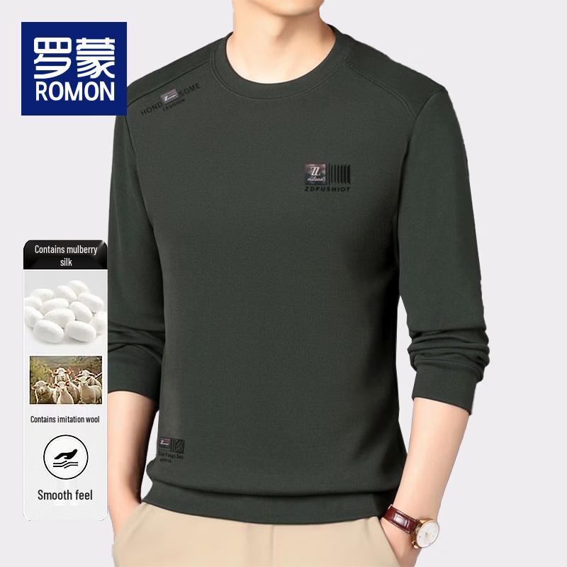 Luomeng Men's Silk-Blend Fleece-Lined Round Neck Sweatshirt