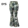 Женские джинсовые брюки с высокой талией, цветочным принтом, расклешенные джинсы с карманами, поясом, легкими дышащими джинсами