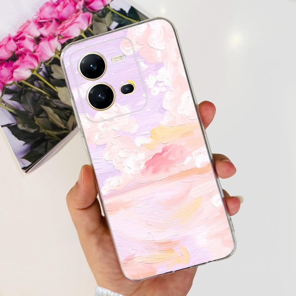 Чехол для Vivo V25 5G Vivo V25e V 25 25E 4G V2202 V2201 Милый узор с пандами и цветами Мягкий силиконовый ТПУ чехол для телефона