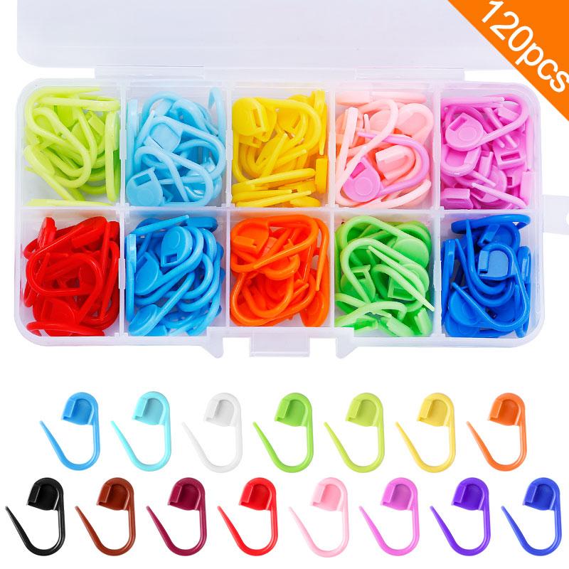 Colorful Plastic Locking Stitch Markers with Needle Clip Hook Set