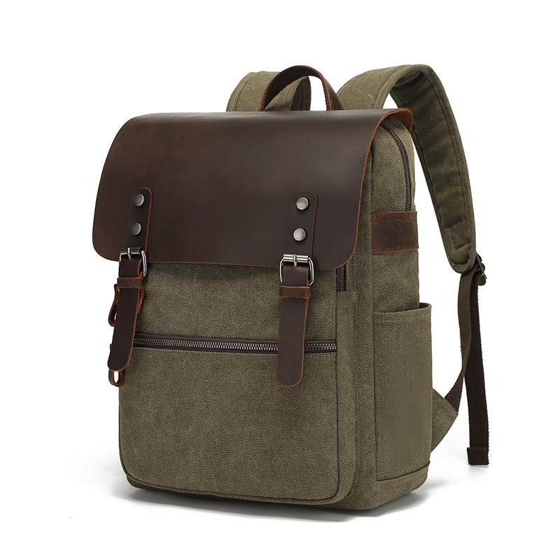 Men's and Women's Backpacks Retro Shoulder Travel Bag Computer Travel Bag Waxed Canvas Schoolbag