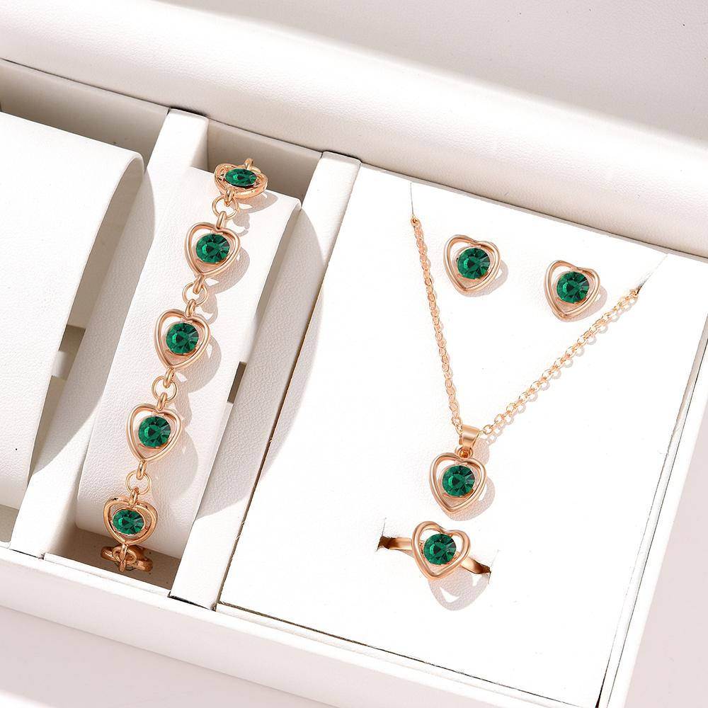 Набор из 5 предметов Женский Кристалл Любовь Циркон Модный Элегантный Высококлассный Ожерелье Сердце Персика Серьги Кольца Браслеты Набор Ожерелья
