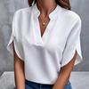 Women's Fashion Casual Solid Color Print Short Sleeve V-Neck Blouses & Shirts