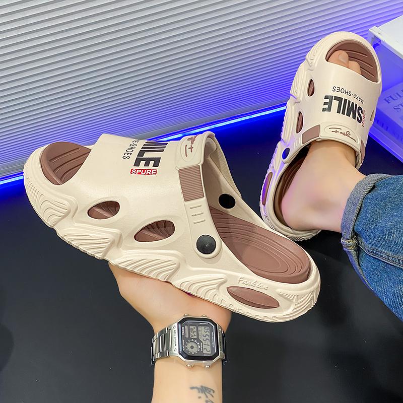 38-45 Men's Plus Size Fashionable One Line Mop Home Casual Slippers Beach Sandals Outdoor Two-piece Slippers