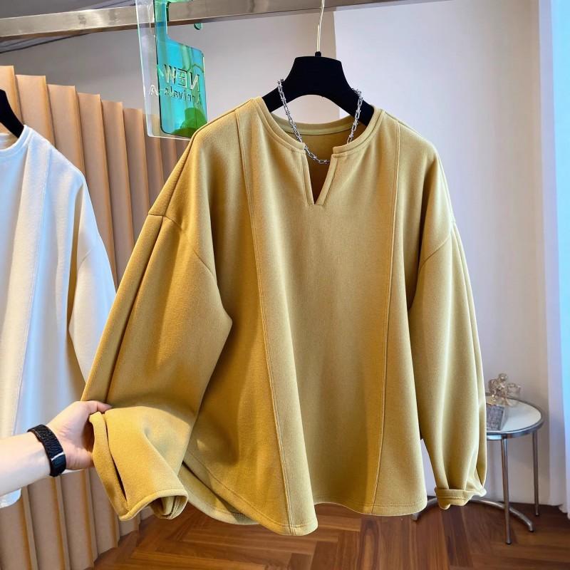 Womens Solid Color Loose Fit Sweatshirt Long Sleeve Round Neck Casual Top Daily Wear