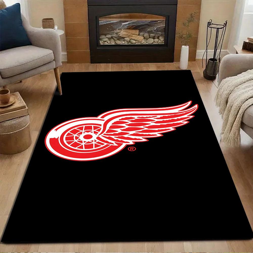 Red Wing Logo on Black Background Patterned carpet, non slip mat suitable for living room and bedroom sofas
