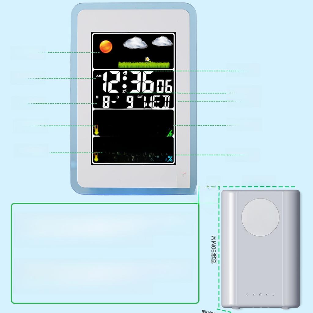 «Беспроводные часы с прогнозом погоды 433 МГц, цветным дисплеем, контролем температуры и влажности в помещении и на улице, а также двойным будильником»