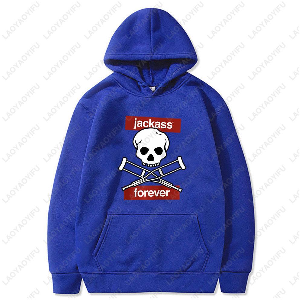 Худи с графическим принтом Jackass Forever Скелет Костыли Предупреждение Унисекс Повседневная Толстовка Винтажные Большие Худи