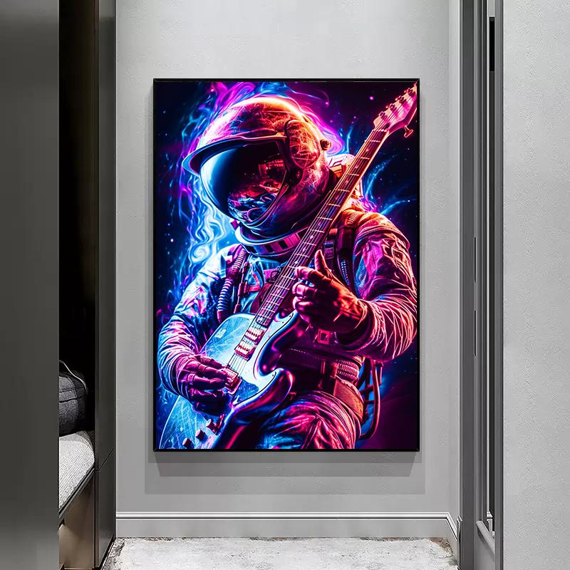Colorful Space Astronaut Skating Play Guitar Canvas Painting Poster Print Abstract Wall Art For Living Room Home Decor Cuadros