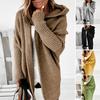 Женский свитер, пальто с капюшоном, длинный рукав, ребристые манжеты, открытая передняя часть, трикотажное пальто, однотонное