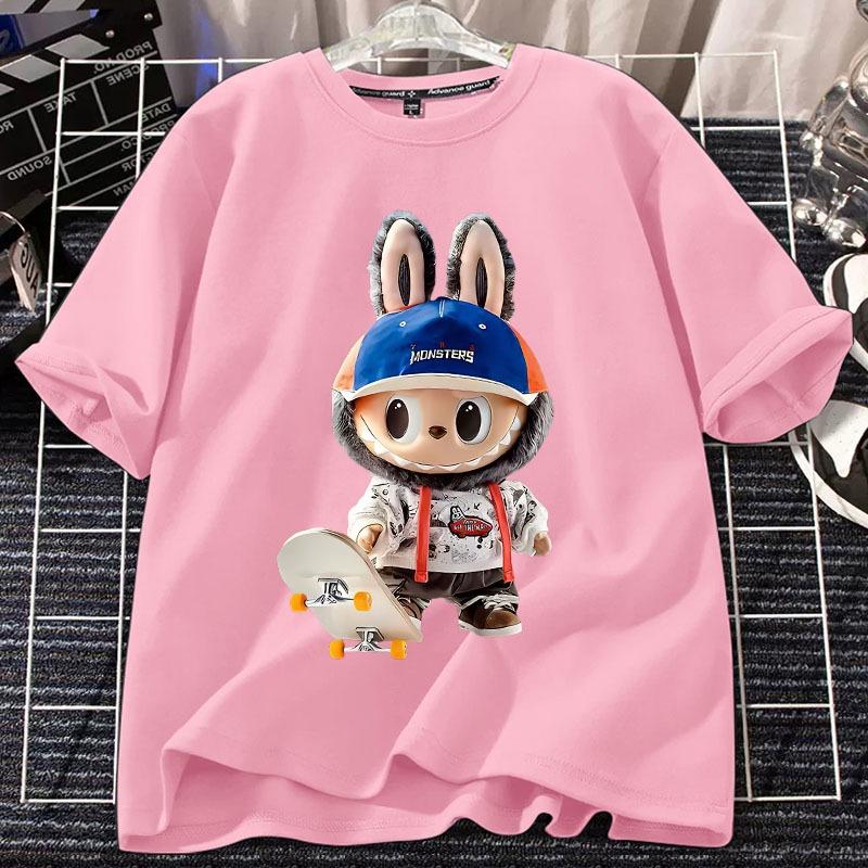 2025 Новая футболка LABUBU Модная Универсальная Скейтбординг Молодежная Принт с узором LABUBU Девушка Круглый вырез Короткий рукав