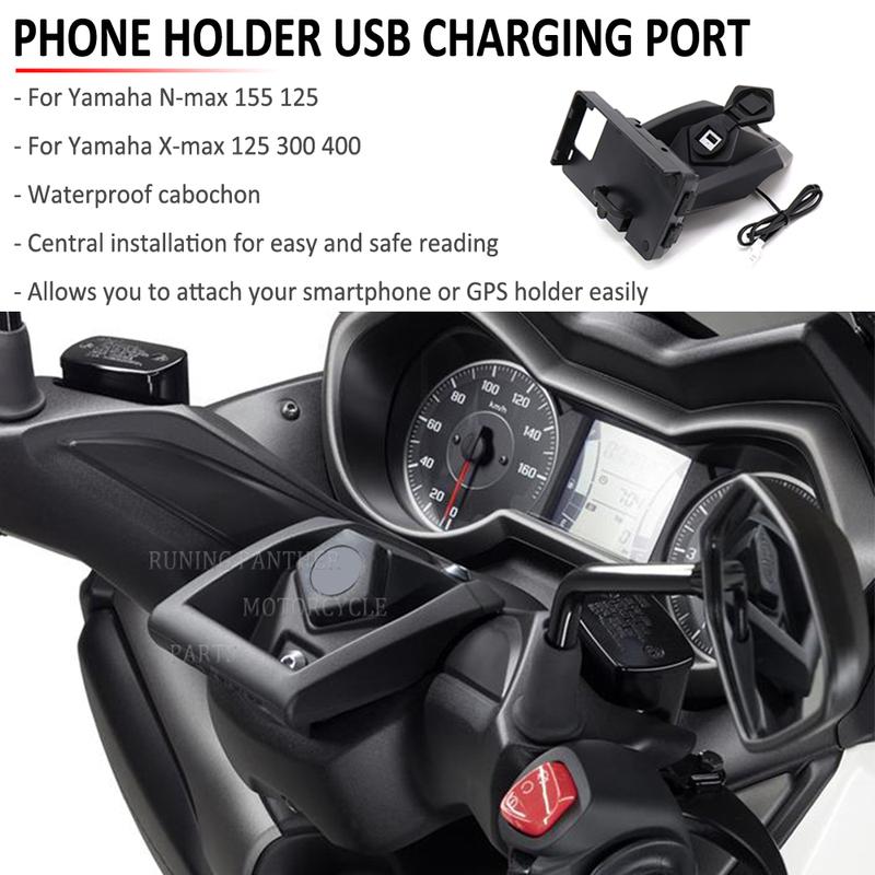 FOR YAMAHA XMAX NMAX 125 X-MAX 300 N-MAX 155 Motorcycle GPS Phone Navigation Bracket Wireless USB Charging Port Holder Mount