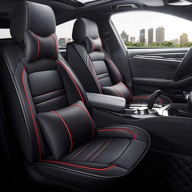 Full Leather Car Seat Cover Set With Side Wing Wrap All-Season Breathable Durable Auto Interior Accessory