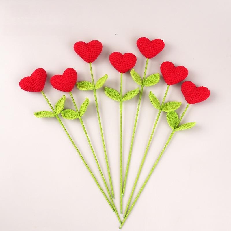 Handmade Crochet Heart Bouquet Yarn Love Flowers With Green Stems For Valentines Day Mothers Day Birthday Gifts